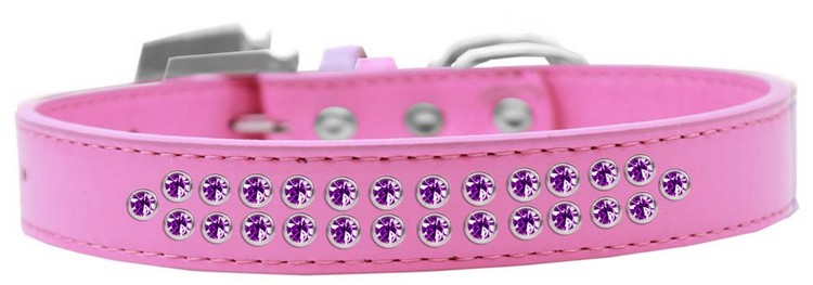 Two Row Purple Crystal Size 12 Bright Pink Dog Collar